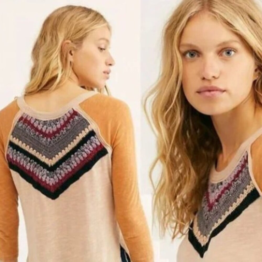 NWT Free People We The Free Spring bound Chevron knit top calm sand color M